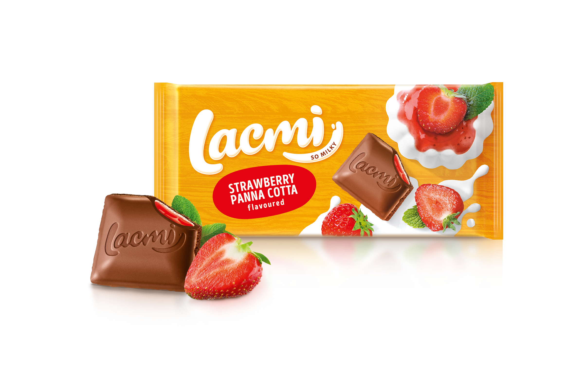 Ciocolată cu lapte și cremă de pannacota de căpșuni